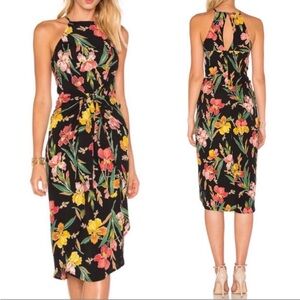 Revolve Privacy Please Lehunt Tie Front Hawaiian Hibiscus Black Midi Dress